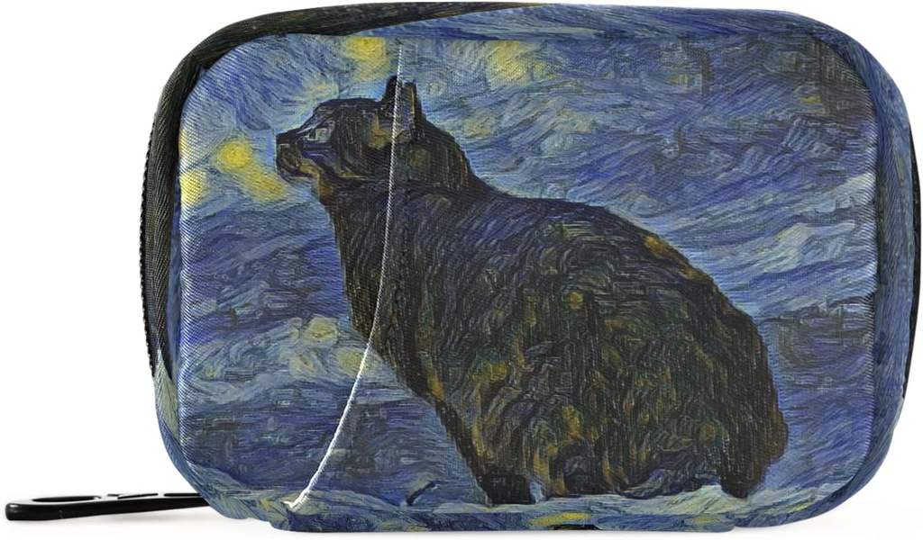 Naanle Van Gogh Galaxy Cat Pill Box 7 Day Pill Case Travel Pill Organizer Bag med Zipper Portable Weekly Case Compact Size för vitamin Supplement Holder