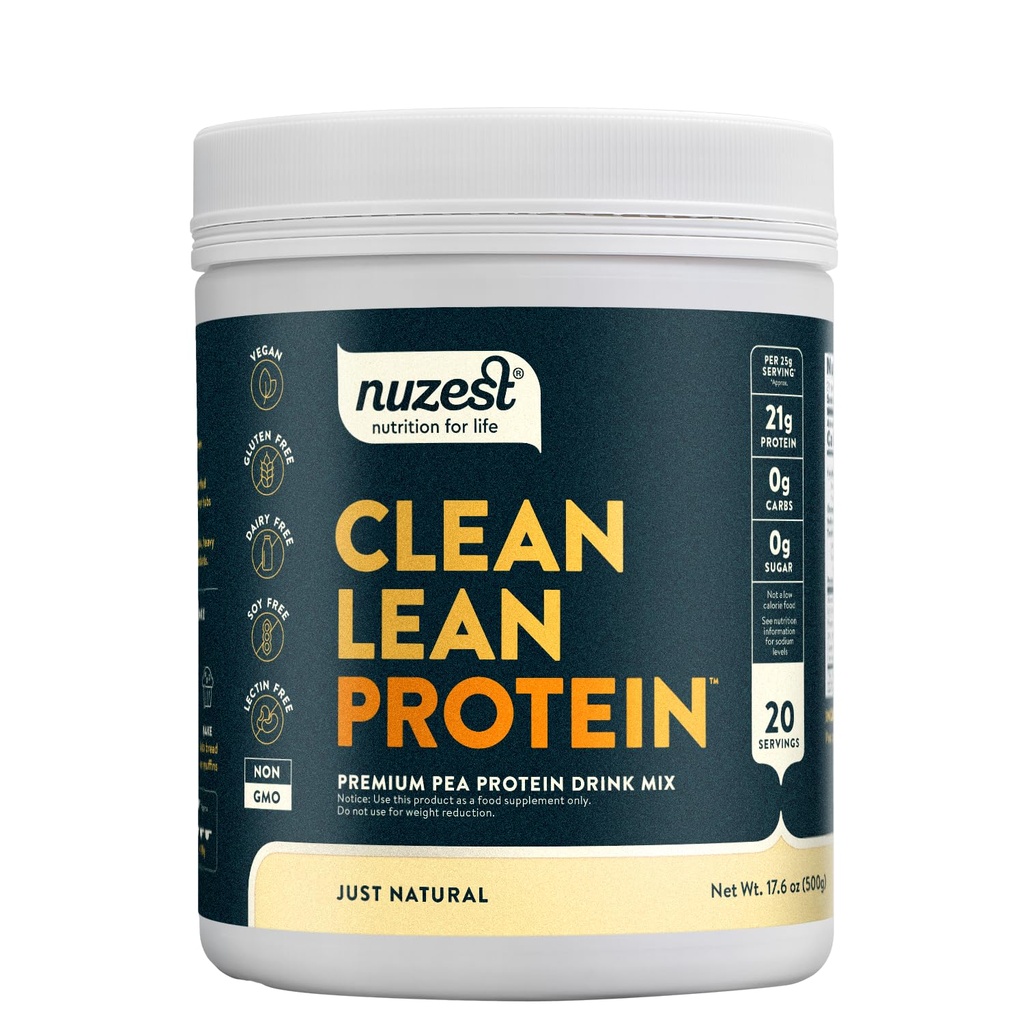 Nuzest - Pea Protein Powder - Clean Lean Protein, Premium Vegan Plant Based Protein Powder, Dairy Free, Gluten Free, GMO Free, Protein Shake, Just Natural (UNFLAVORED), 20 portioner, 1,1 lb