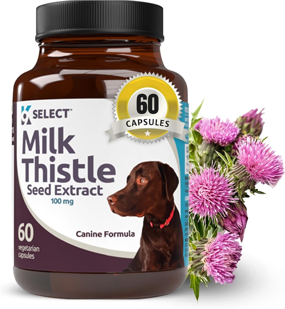 K9 Select Milk Thistle for Dogs, 100mg - 60 Vegetable Capsules - Canine Liver Health Milk Thistle Supplement - Milk Herbal