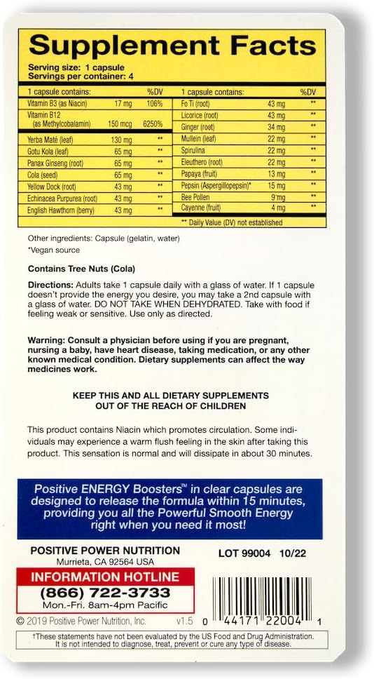VitaBoost Positive Power Energy Boosters - Natural Energy Supplement med örter, B-12, Bee Pollen, Jitter-Free Smooth Energy, Quick & Safe, No Caffeine, Ephedra eller Guarana (4)