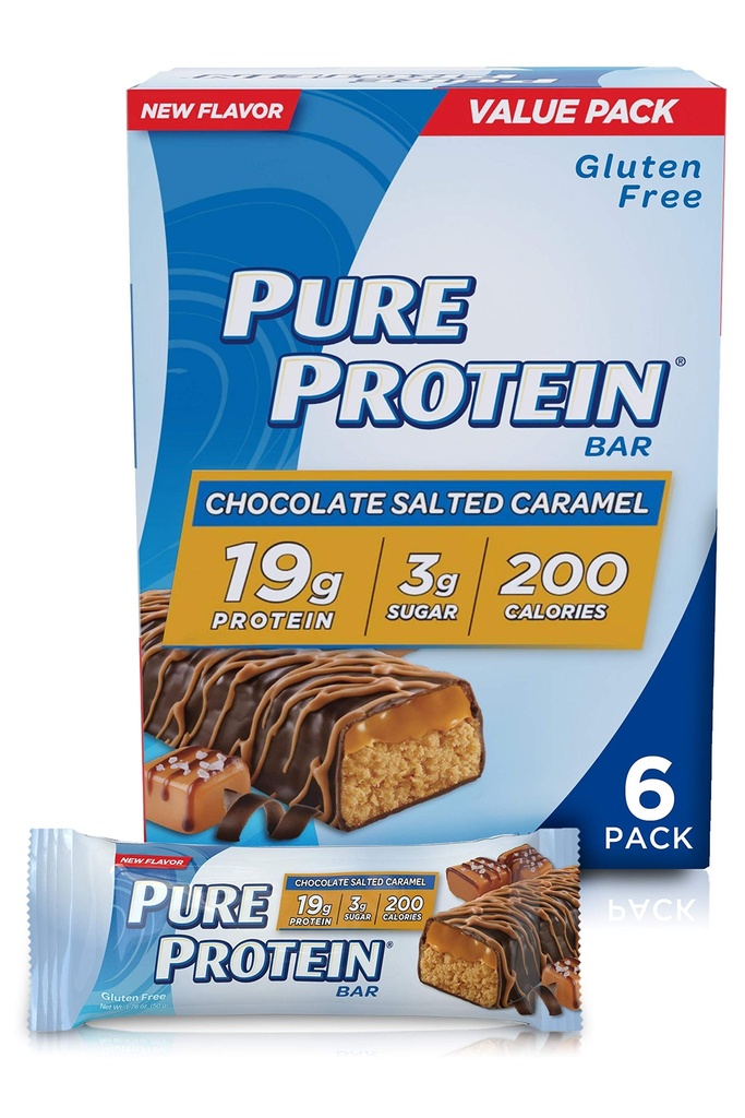 Rena proteinbarer, hög protein, näringsrika snacks för att stödja energi, låg socker, glutenfri, choklad saltad karamell, 1,76oz, 4 Pack