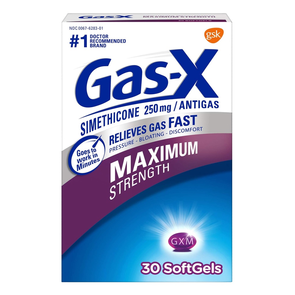 Gas-X Maximal Styrka Gas Relief Softgels med Simethicone 250 mg - 30 Räkna