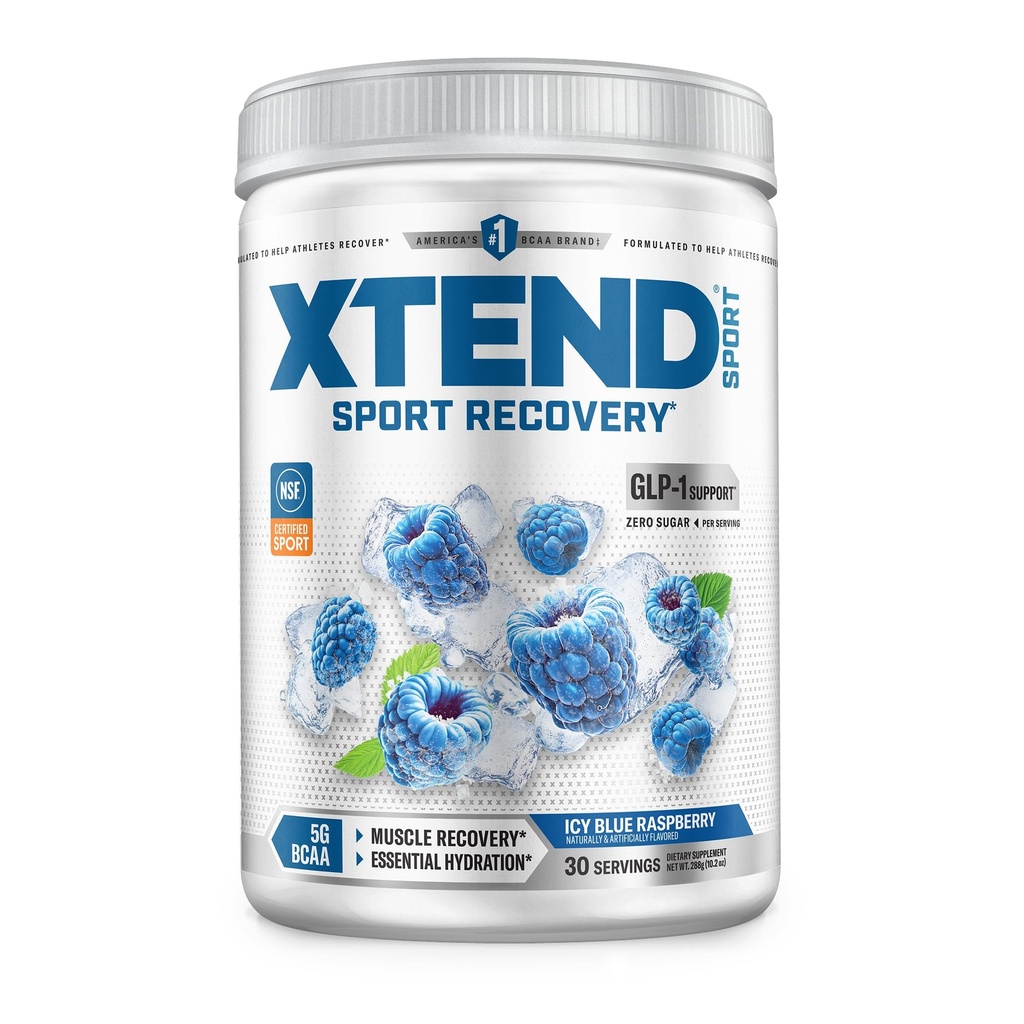 XTEND Sport BCAA Powder Blue Raspberry Ice - Electrolyte Powder för återhämtning och hydrering med Aminosyror - 30 portioner