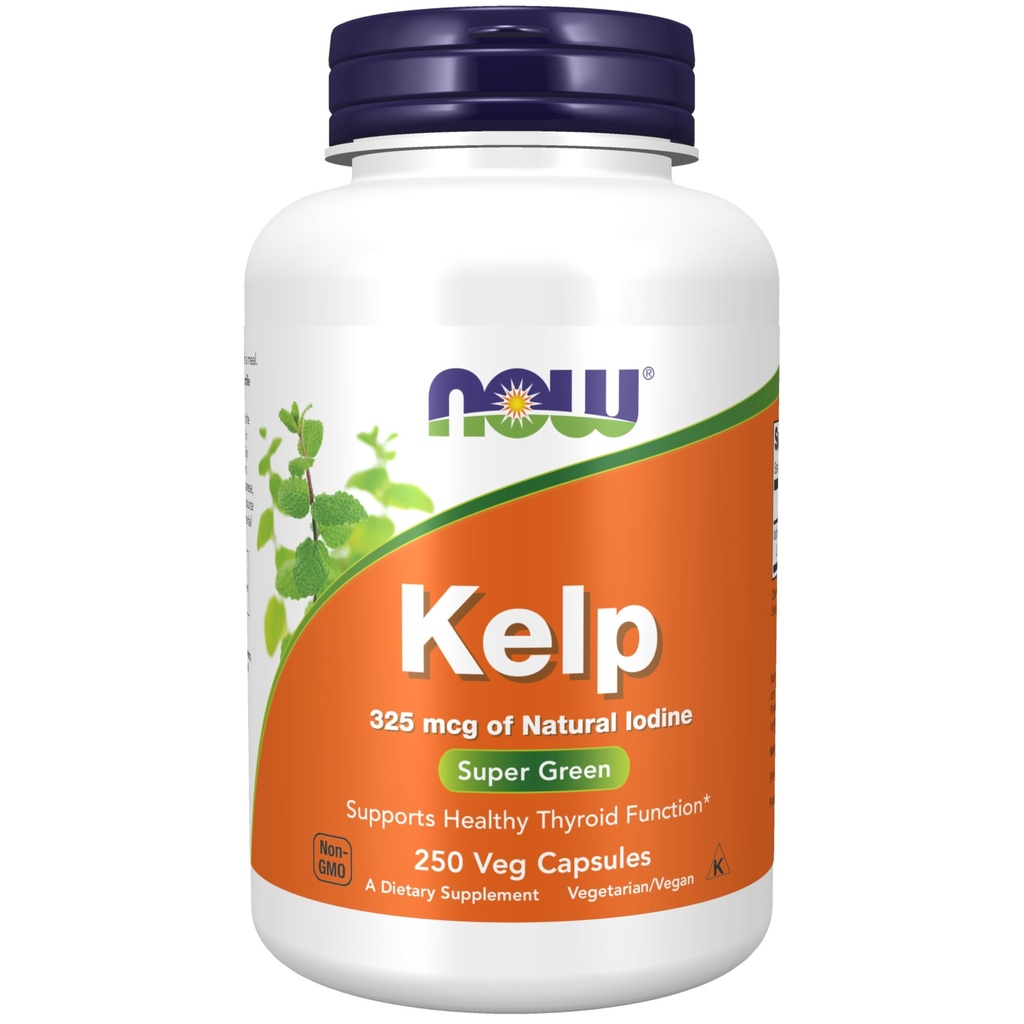 Nu tillskott, Kelp 325 mcg naturlig jod, stöder hälsosam sköldkörtelfunktion *, Super Green, 250 Veg kapslar
