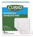 CURAD White Waterproof Adhesive Pads, 4 "x 4", Advanced Wound Care, 1 Box, 8 Count
