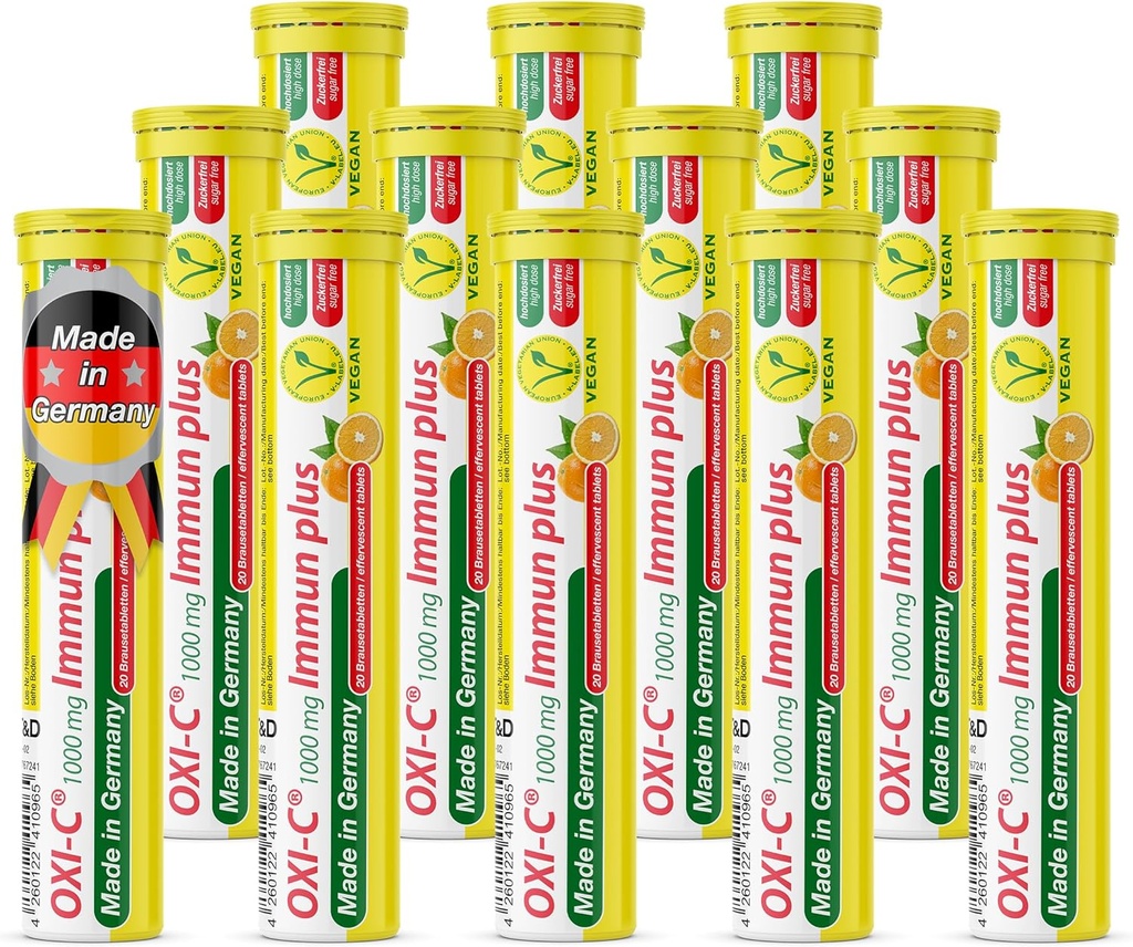 T&D Oxi C 1000 mg Vitamin C - 240 Vegan Drink Effervescent tabletter - Orange smak - Tillverkad i Tyskland