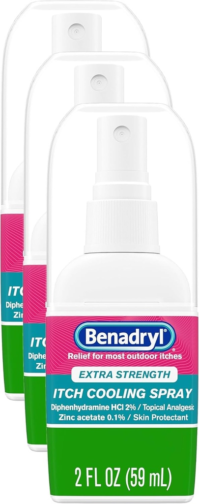Benadryl Extra Strength Anti-Itch Spray, Cooling Topical Analgesic, Travel Size, 2 f. oz (Pack of 3)