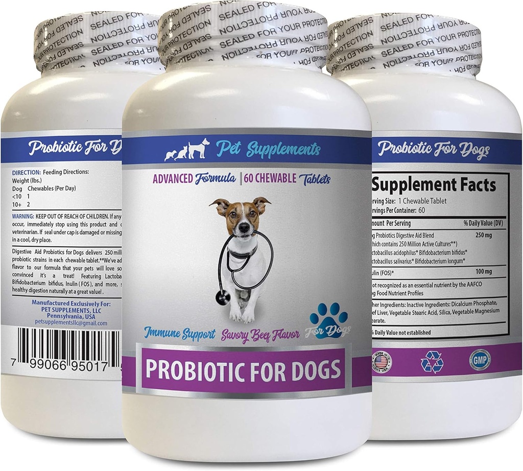 Hund Digestive enzymer Powder - PROBIOTICS for Dogs - Healthy Gut - Stop Gas Diarrhea and Bad Breath - Digestive Boost - probiotika för hundar - 1 flaska (60 Treats)