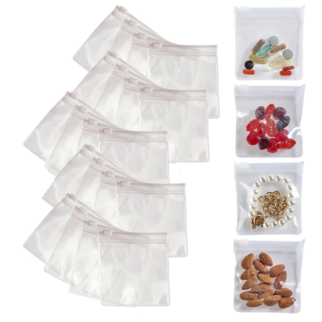 Smidig Trip Pill Bags för resor - 24 Återanvändbara Certified Food Grade Zip Top Pill Pouches för medicin, vitaminer, Snacks och tillbehör - Större 3,25 x 3,5 " Storlek