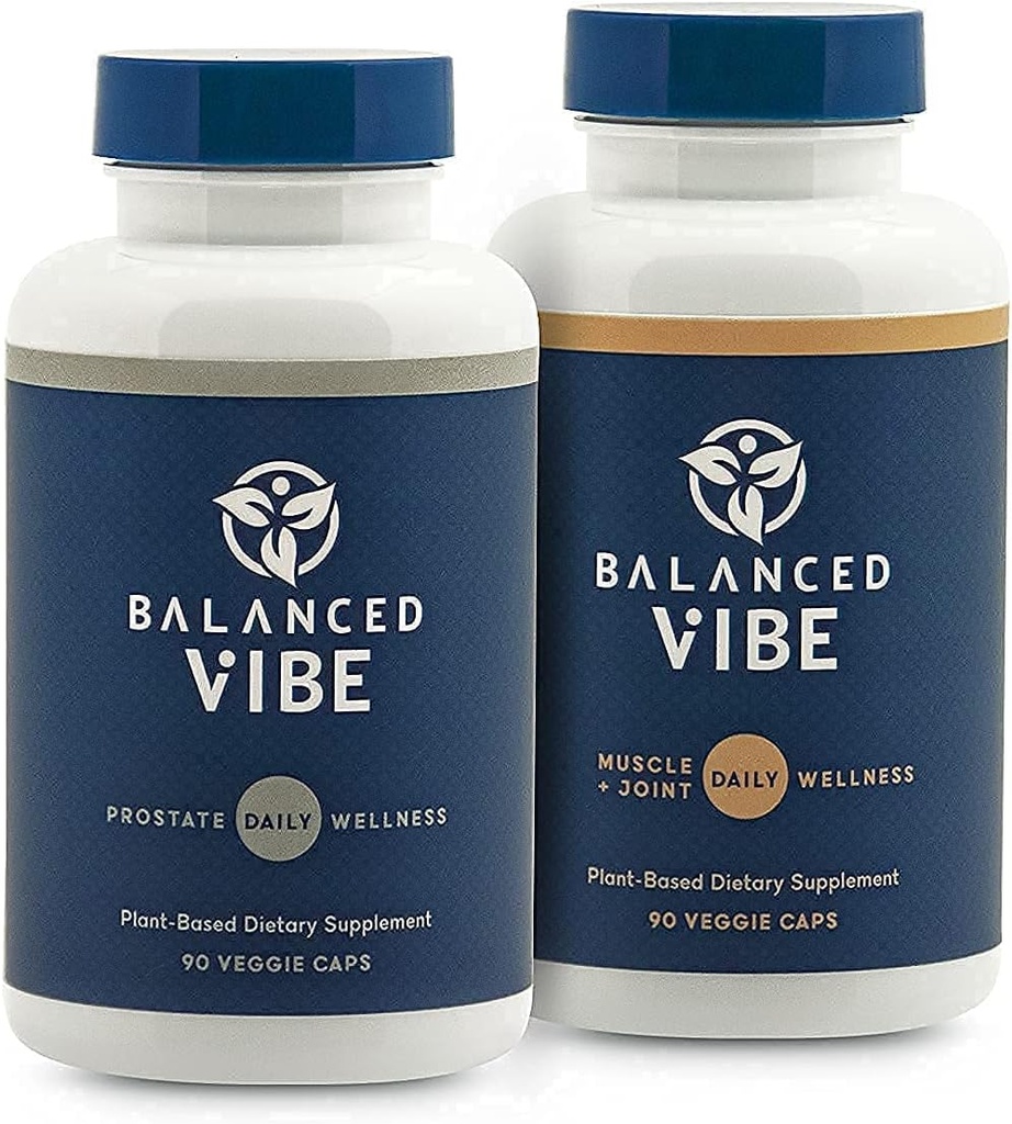 Balanserad Vibe Mäns Bundle - Prostata och Muscle + Joint Herbal Supplement - Naturligt stöd för gemensamt välbefinnande, rörlighet, främja sömn, hjälper till att minska frekvent urinering och brådskande - 90 Caps Ea