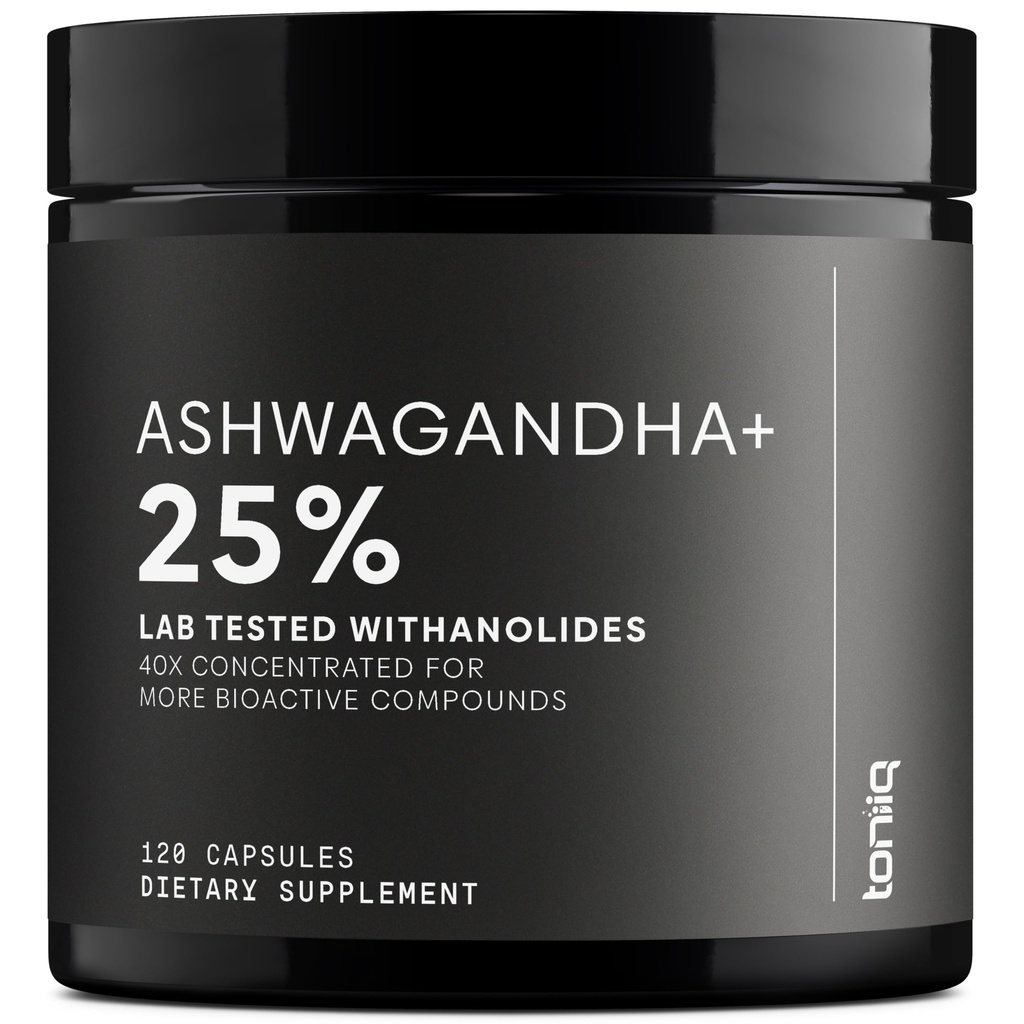 Toniiq Ashwagandha - 40:1 Koncentrerad extrakt - 25% Withanolides - Wild Harvested i Indien - Mycket biotillgänglig med svartpeppar - Tredjepartstestade - 120 kapslar - 1300 mg per portion