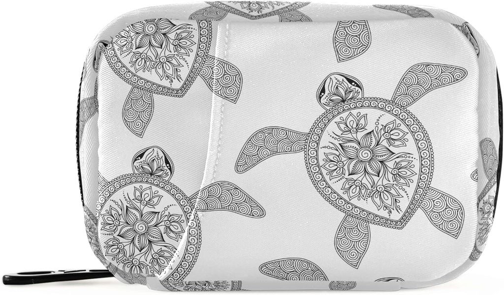 Naanle Black och White Turtle Pill Box 7 Day Case Travel Organizer Bag med Zipper Portable Weekly Case Compact Size för Vitamin Supplement Holder Home