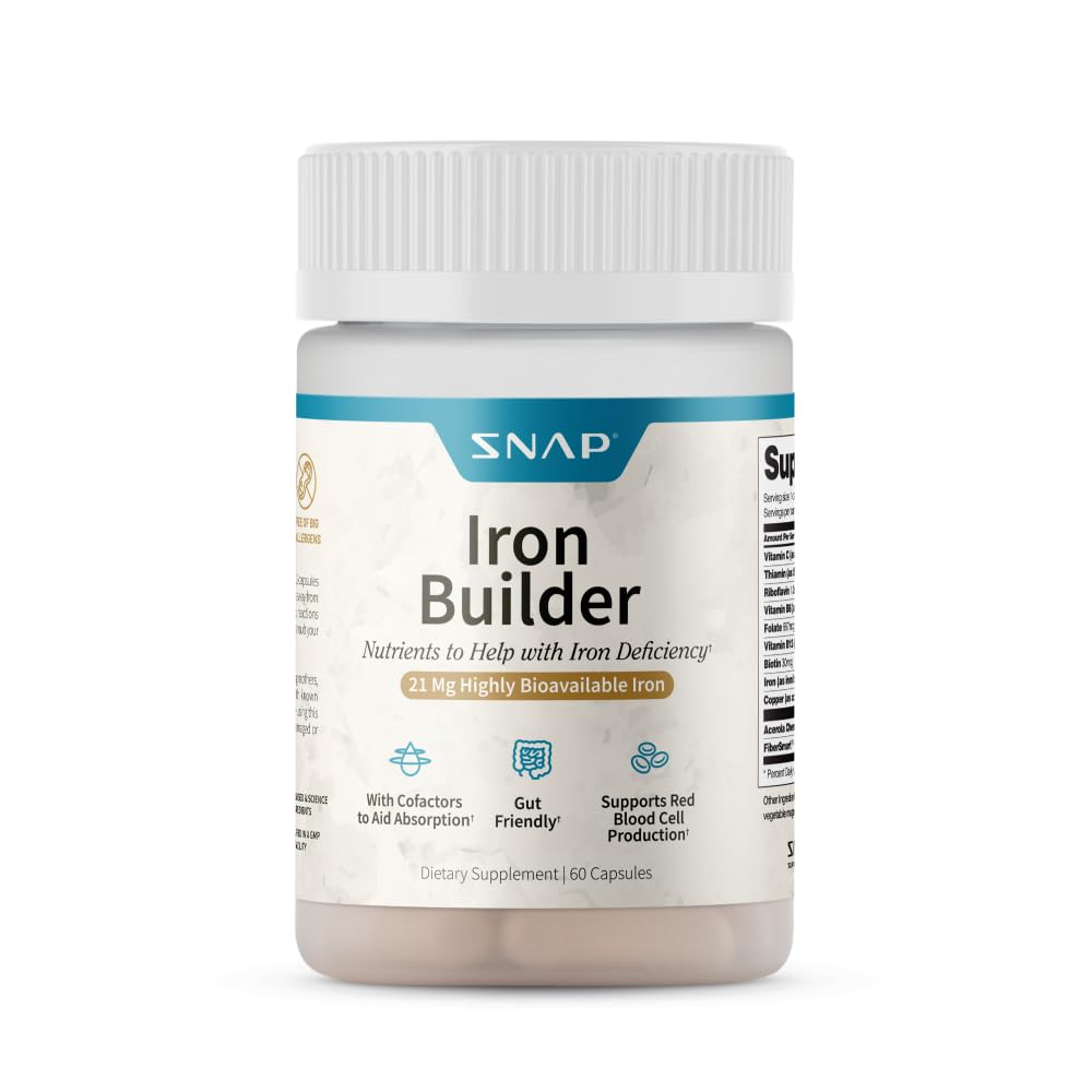 Snap Supplements Natural Iron Builder Supplements, 21mg Iron Pills för att öka energi, Metabolism & Digestion, Absorbs snabbt vitaminer organiska näringsämnen (60 kapslar)