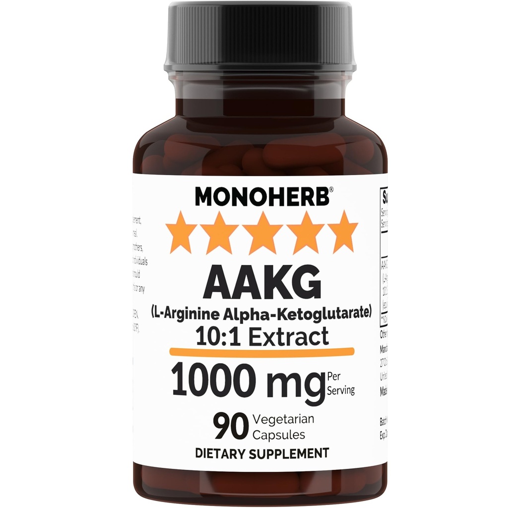 MONOHERB AAKG - L-arginin Alpha-Ketoglutarat - 1000 mg - 90 vegetariska kapslar