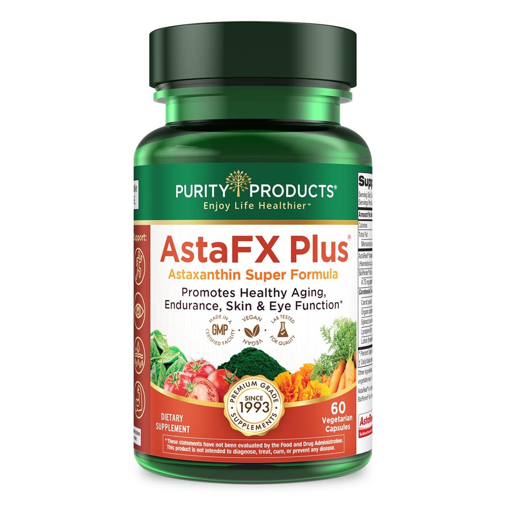 Purity Products AstaFX Plus - Astaxanthin Super Formel - 30 dagars leverans från stöd uthållighet - främjar hälsosam hud - stöder visuell hälsa - upp till 6 000 gånger mer kraftfull än vitamin C