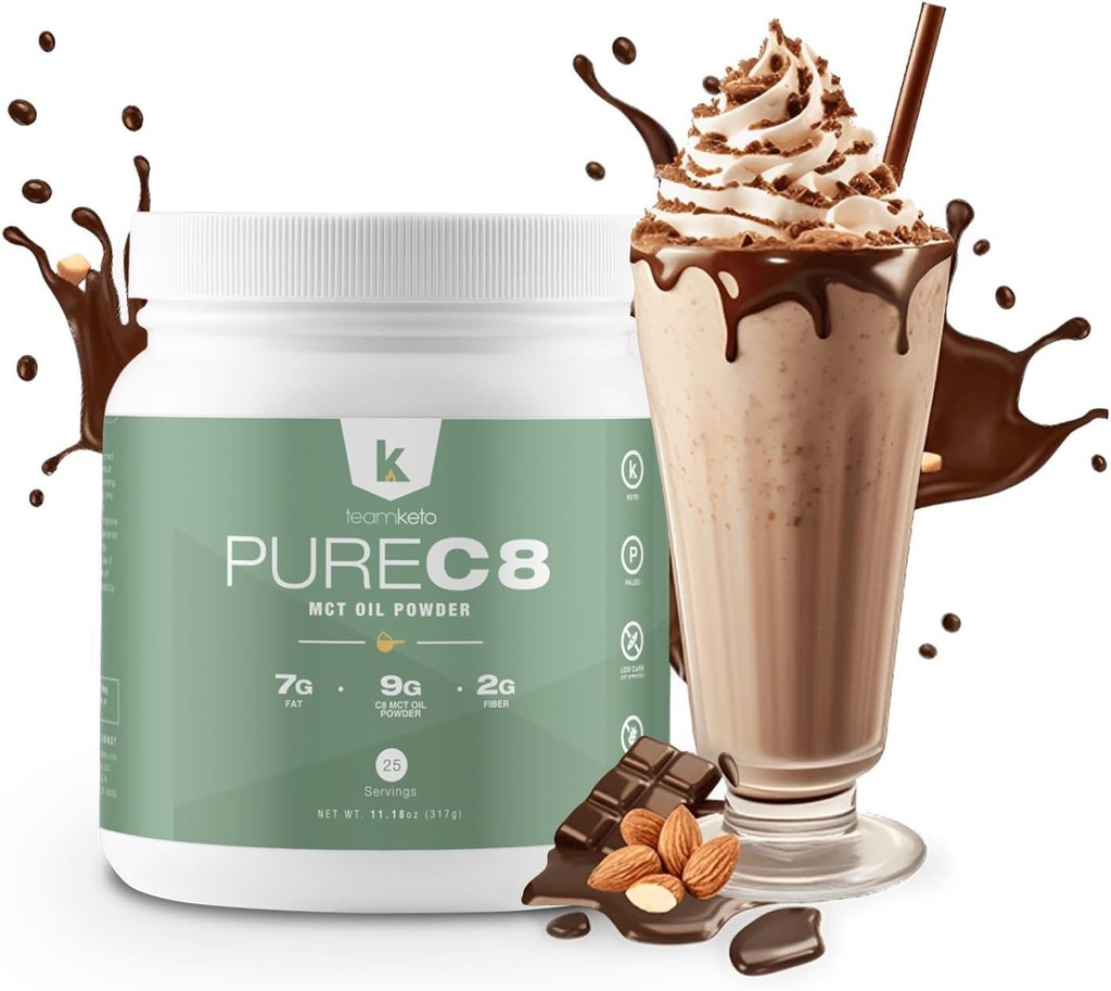 TeamKeto C8 MCT Oljepulver -Chocolate Hazelnut Ketogenic MCT Coffee Creamer- Vegan-Friendly, Gluten Free & Made in a GMP Compliant, FDA Registered Facility- Perfekt i kaffe Tea & Protein Shakes 270g