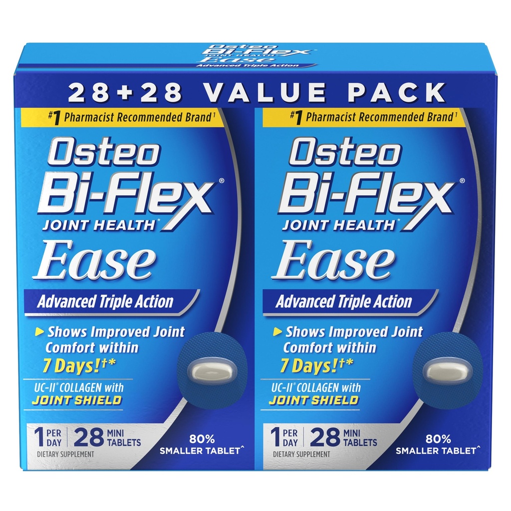 Osteo Bi-Flex Ease Advanced Triple Action med vitamin D Joint Supplements, Mini-Tablets, 28 Count, Pack of 2
