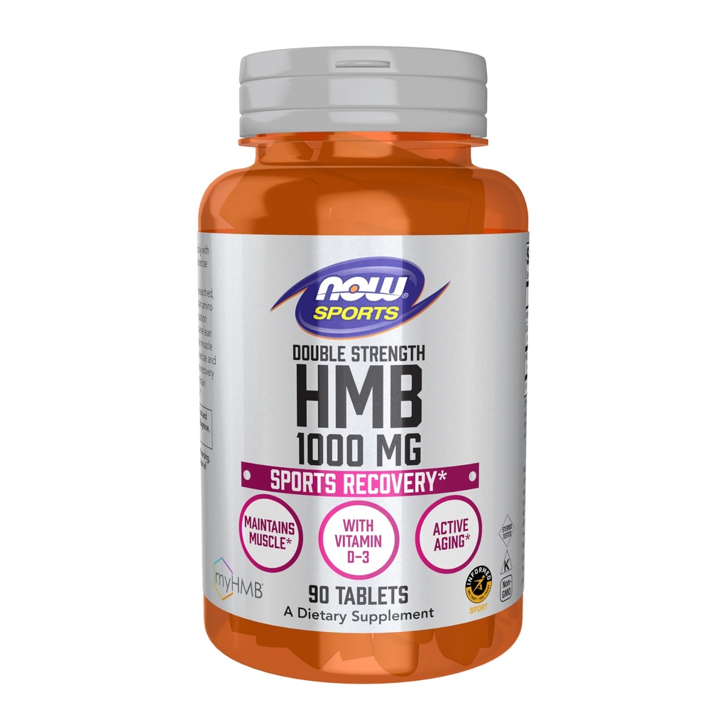 NOW Foods Sports Nutrition, HMB (β-Hydroxy β-Methylbutyrate), Dubbel styrka 1000 mg, 90 tabletter