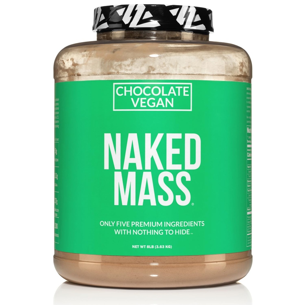 NAKED Vegan Mass - Chocolate Vegan Weight Gainer - 1,280 kalorier, icke-GMO, Soy & Gluten Free, inga artificiella ingredienser - 8LB Bulk - 11 portioner