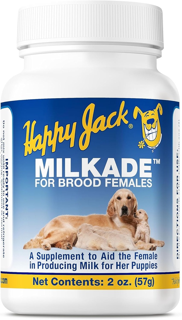 HAPPY JACK Milkade Dog Breeding & Nursing Supplies, Milk Production Aid för kvinnliga hundar och hälsosamt skräp, gravid prenatal vitamin med vitamin B1 (2 oz)