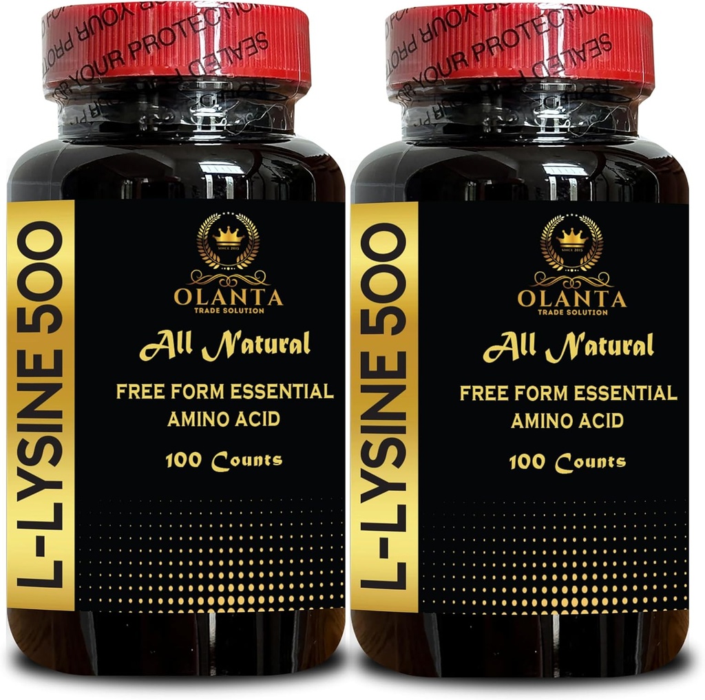L-Lysin 500 - Naturtillskott Främjande Stress Support & Nervous System Health, L-Lysine HCl, dagligt lysinintag, energiproduktion, Amino Acid Vitamin Supplement - 2 flaskor 200 grejer