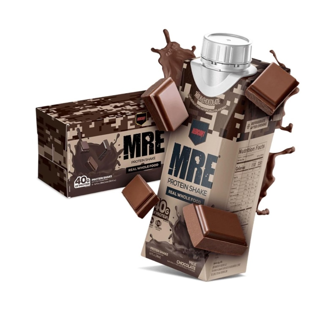 REDCON1 MRE Redo att dricka Protein Shake, mjölkchoklad - Laktos + Whey Free RTD 40gr Protein Gjord med Real Whole Food Protein Blends - Keto-Friendly och Easy to Digest Nutritional Shake (12 Pack)
