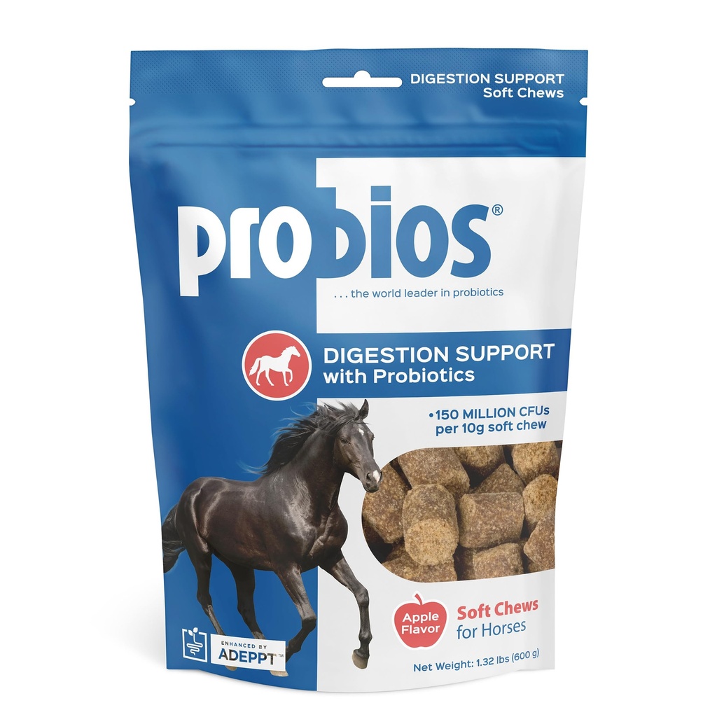 Probios för hästar mjuka chews, daglig probiotisk tillskott för tarmhälsa, matsmältning och immunstöd, hästtillbehör, Apple smak, 1,32 lbs (600 Grams)