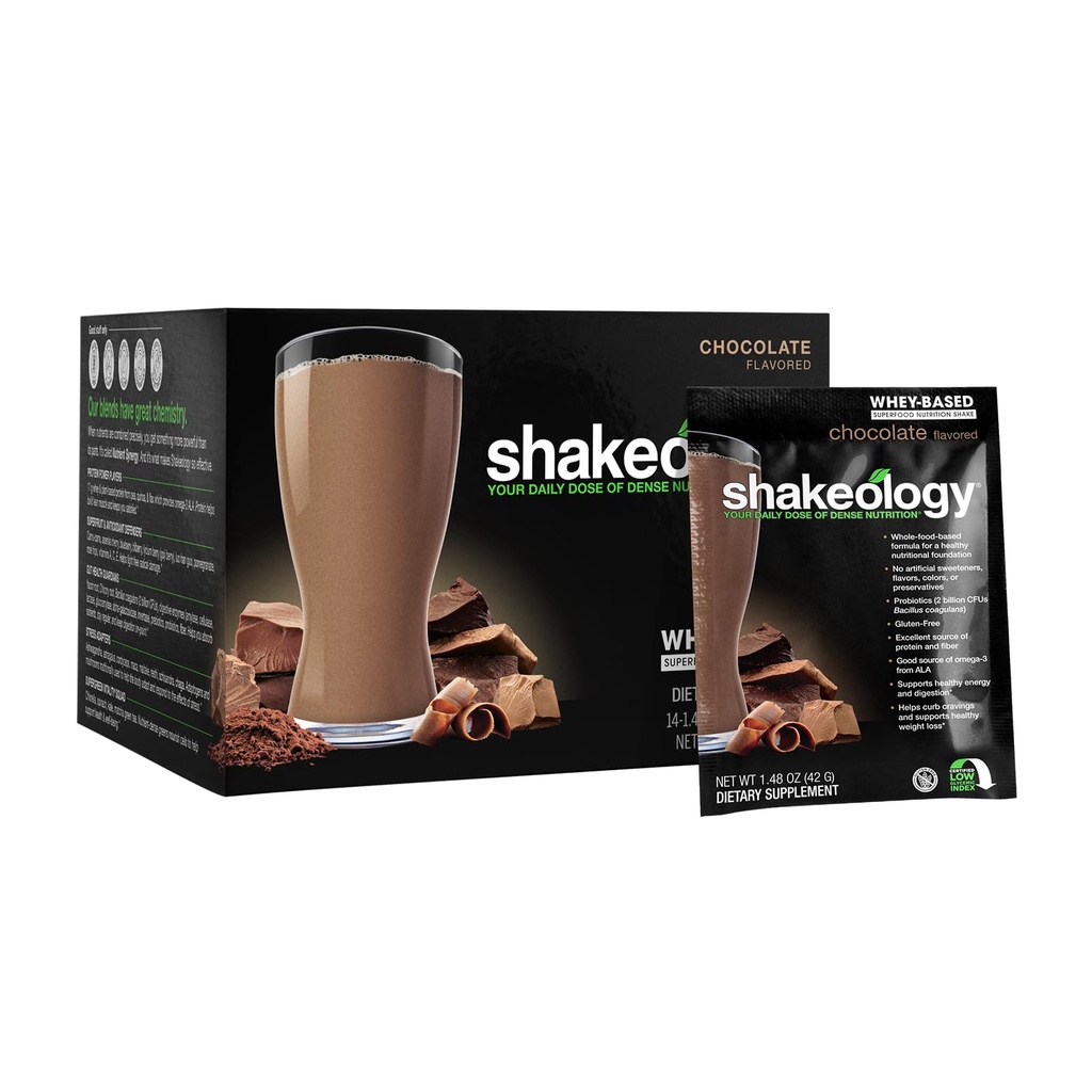 BODi Shakeology Whey-Based Protein Powder - Gluten-Free Superfood Shake med vitaminer och mineraler - Hjälper till att stödja hälsosam viktminskning och tarmhälsa, choklad, 14 individuella paket