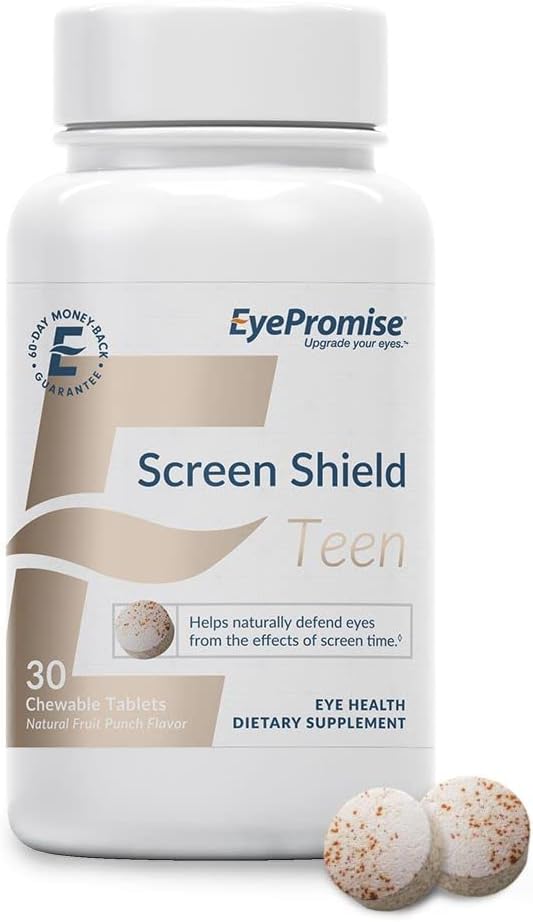 EyePromise Screen Shield Teen Eye Vitamin - 30-Count, 30-Day Supply - Chewable Eye Supplement för barn med Zeaxanthin, Lutein, Zink & Vitaminer för trötta, ansträngda ögon