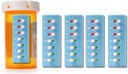 Take-n-Slide Peel och Stick Reusable för 12 + Refills, Pill/Medication/Vitamin/Pet Med Tracker & Reminder, Attach to Your Bottle, Organizer-Free, Curved-Back (Blue, 5-Pack)