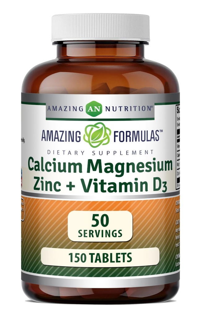 Fantastiska formler Calcium Magnesium Zinc + D3 Supplement | 150 tabletter | Icke-GMO | Glutenfri | Tillverkad i USA