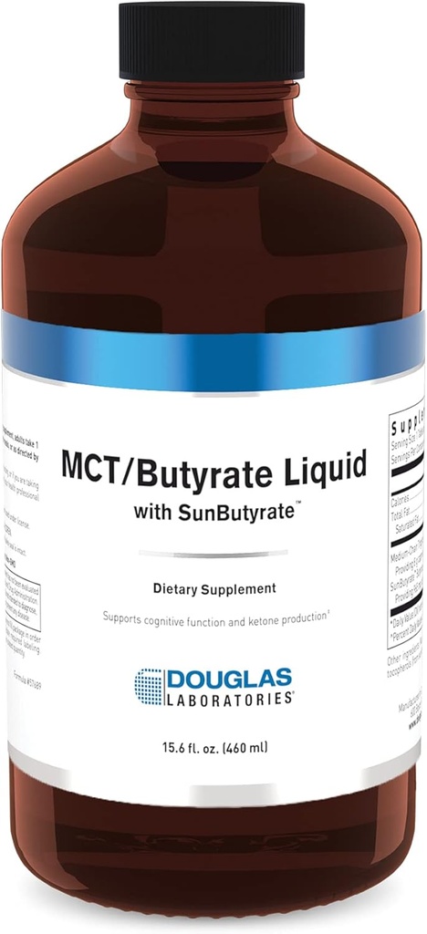 Douglas Laboratories MCT/Butyrate Liquid with SunButyrate | Provides Highly Concentrated Caprylic Acid and Butyric Acid in a Pleasant Liquid | 15.6 fl. oz. | Lemon Vanilla Flavor