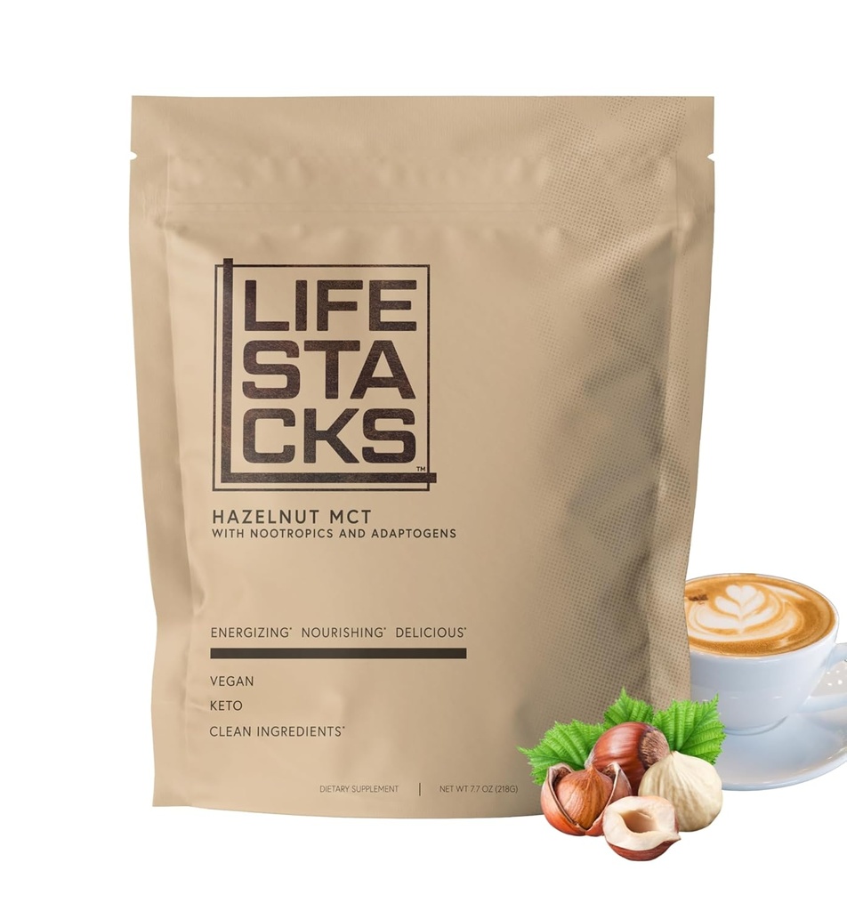 Hazelnut MCT Oil Powder för att öka energi och fokus - Nootropics + Adaptogener för en förbättrad kaffeupplevelse - Keto, Vegan, 0 Sugar - Staplas för framgång med Ginseng, Rhodiola, L-Tyrosine