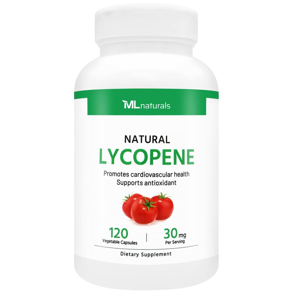 ML Naturals Natural Lycopene 30 mg 120 Vegetabiliska kapslar. Antioxidant & Immun Support, Cardiovascular Health & Prostate Health, NSF-Certified & CGMP-Compliant, Third-Party Lab Tested