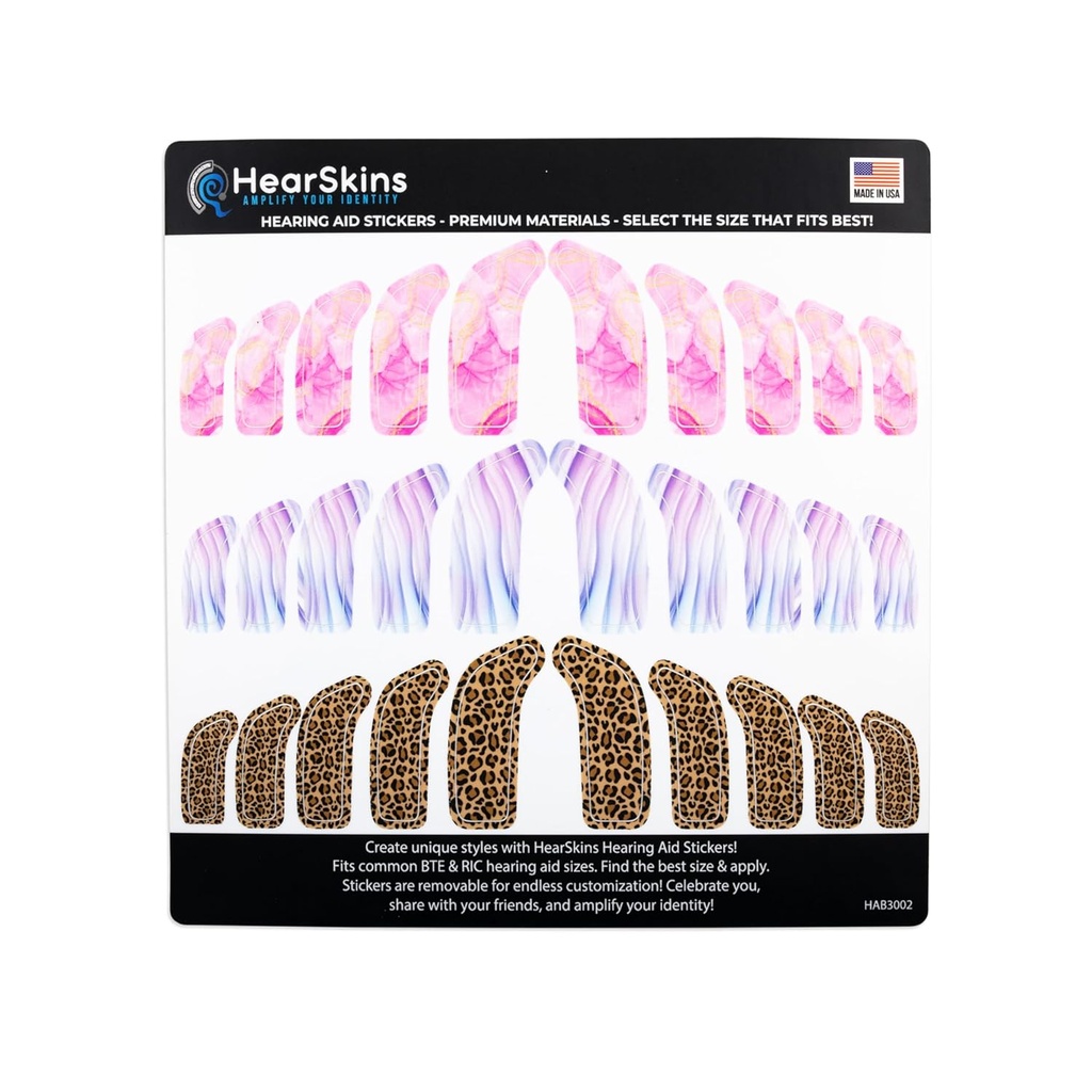 Hearing Aid Stickers Skins, Fits BTE och RIC Hearing Aid Storlekar Universellt Designad - Endless Customization! Välj mellan flera och förstärka din identitet! (Marmor)