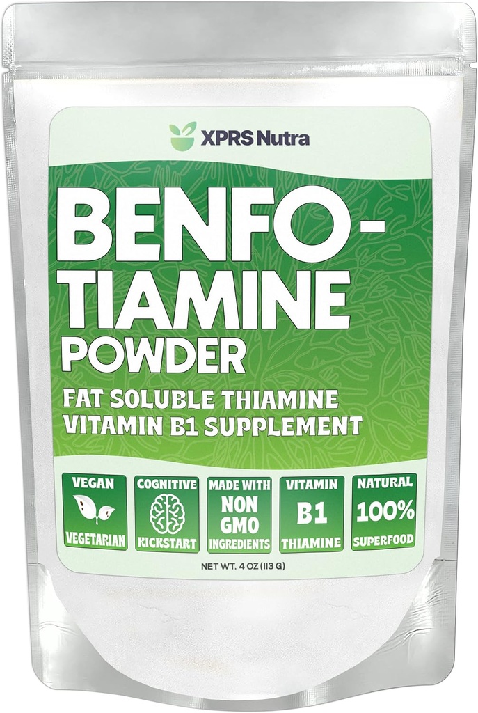 XPRS Nutra Benfotiamine Powder (Thiamine) - Fat Soluble Happy Heart Thiamine Supplement - Avancerad vitamin B1 Benfotiamine för en kognitiv Boost - Vegan Friendly Benfotamine Powder (4 Ounce)