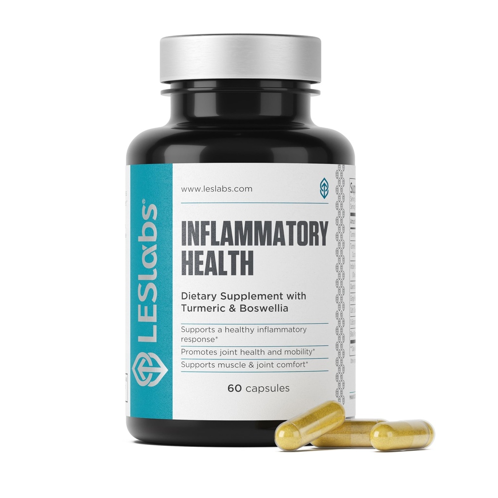 LES Labs Inflammatorisk hälsa - Gemensamt stöd, muskelfunktion och avkoppling, rörlighet - gurkmeja, Boswellia, Quercetin, Ginger & CoQ10 - Non-GMO Supplement - 60 kapslar