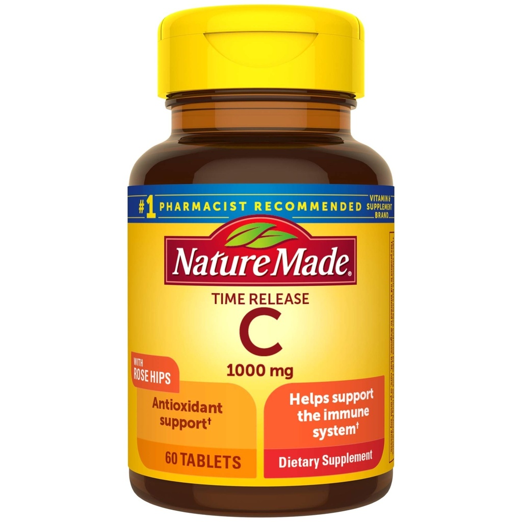 Nature Made Vitamin C 1000 mg Time Release tabletter med Rose Hips, 60 Count (Packaging May Vary)