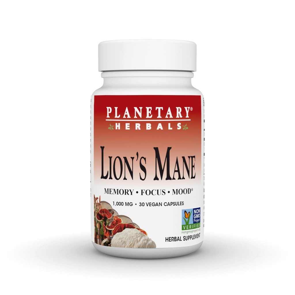 Planetariska växtbaserade Lion's Mane, för minne, fokus och humör *, 1000 mg - 30 Vegan kapslar