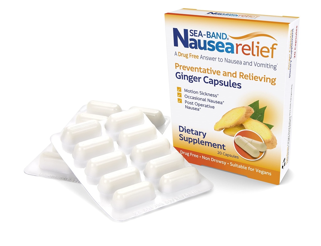Sea-Band Anti-Nausea Ginger kapslar för Motion Sickness och Nausea Relief