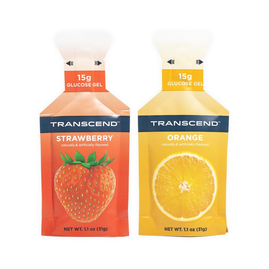 Transcend Foods Strawberry + Orange Gels (1.1 oz, Pack of 24) Fast-Acting Carb Gel Strawberry och Orange smak - Koffeinfri, Glutenfri