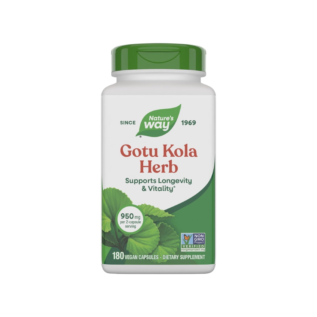 Naturens sätt Gotu Kola Herb, stöder livslängd och vitalitet *, 950 mg per 2-Capsule Servering, Non-GMO Project Verified, 180 kapslar (Packaging May Vary)