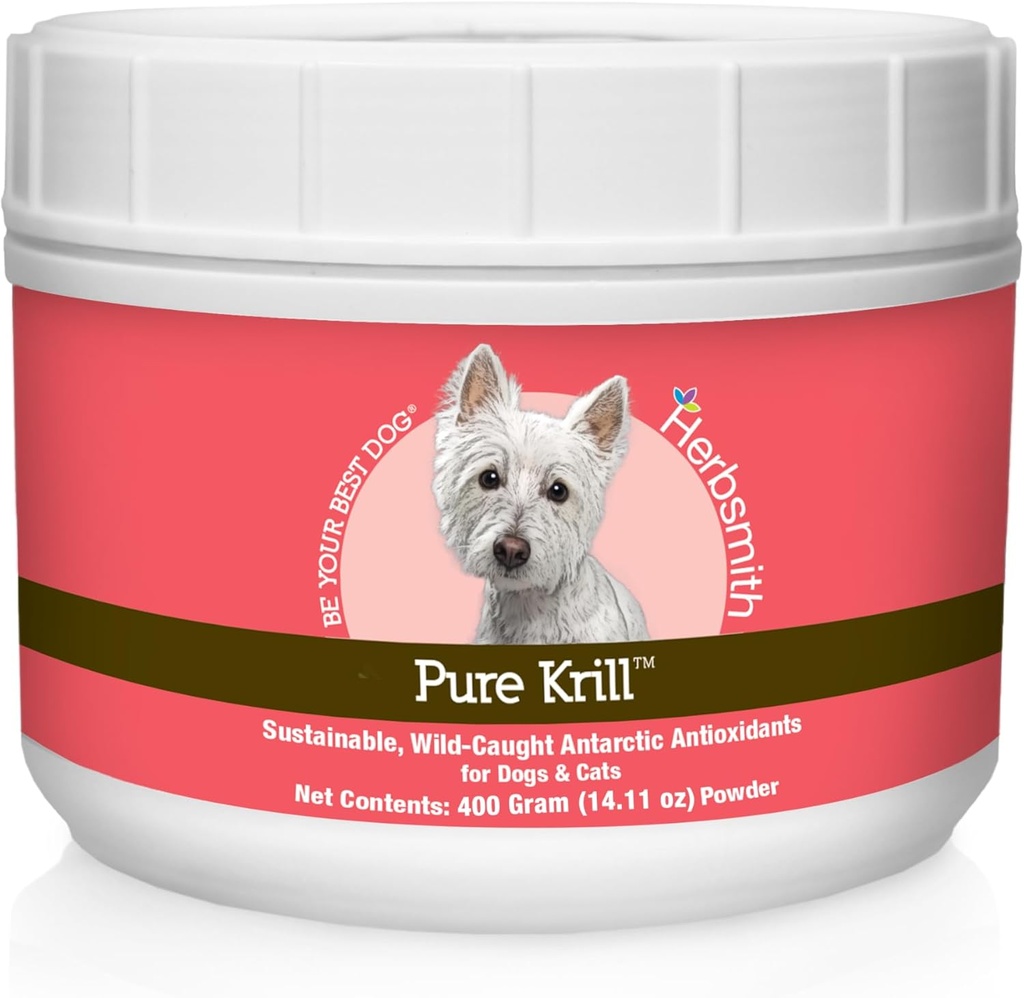Herbsmith Pure Krill - Wild-Caught Antarctic Krill - Just 1 Ingredient - Astaxanthin for Dogs - Ready-to-Use Omega 3s – Alternative to Krill Oil for Dogs - 400g