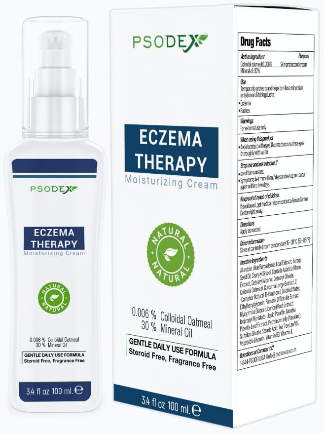 PSODEX Eczema Cream - Moisturizing Eczema Therapy Skin Care med Aloe Vera, Vitaminer, Tea Tree Oil - Organisk och naturlig eksem Lotion - Irriterande och lugnande Eczema Cream