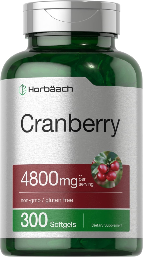 Horbäach Cranberry Pills 4800mg | 300 Softgels | Non-GMO, Gluten Free Supplement | från Concentrate Extract