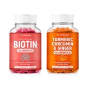 Biotin & Turmeric Vegan Gummies Combo Max Strength Hair Growth, Skin Health och Overall Wellness | 10000mcg Biotin & 95% Standardiserad gurkmeja Curcumin | Naturligt, icke-GMO och Gluten-Free Supplement