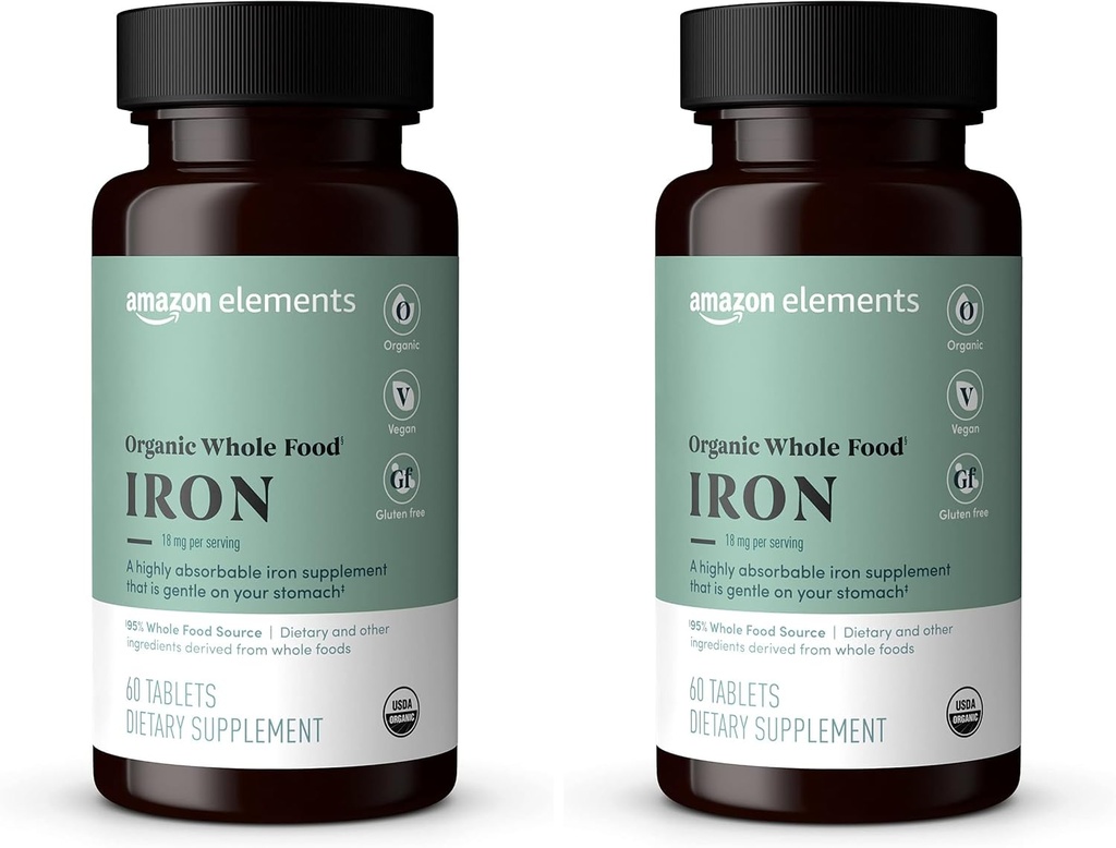 Elements Organic Whole Food Iron, 60 tabletter (Pack of 2)