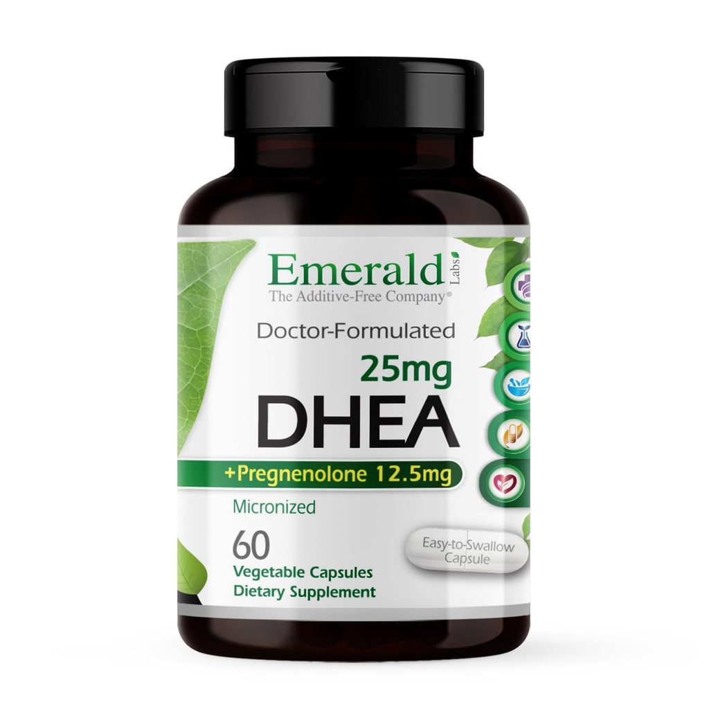 Emerald Labs DHEA 25mg - Adrenal Support Supplement för att hjälpa hormonbalans * - Inkluderar DHEA - Glutenfri - 60 Vegetable Capsules (30-dagars leverans)