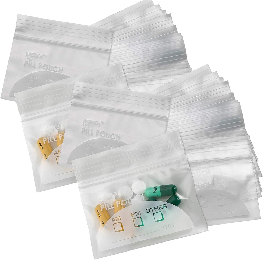 Pill Pouch Bags - (Pack of 150) 3 "x 2.75" - BPA Free, Poly Bag Disposable Zipper Pills Baggies, Daily AM PM Travel Medicine Organizer Storage Pouches, Bästa Clear Återanvändbar med Skriv-på Labels