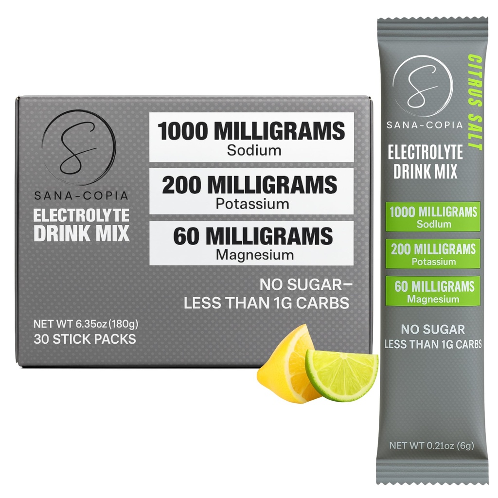 Electrolyte Drink Mix Hydration Packets: 1000mg Natrium, Kalium & Magnesium Citrus Salt Hydrating Powder, Zero Sugar - 30 Lemon Lime Electrolyte Powder Packets, För Rehydrering eller Dehydrering Relief